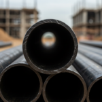 Hollow hitam steel pipe cross-section showing hollow core, used for structural support in construction.